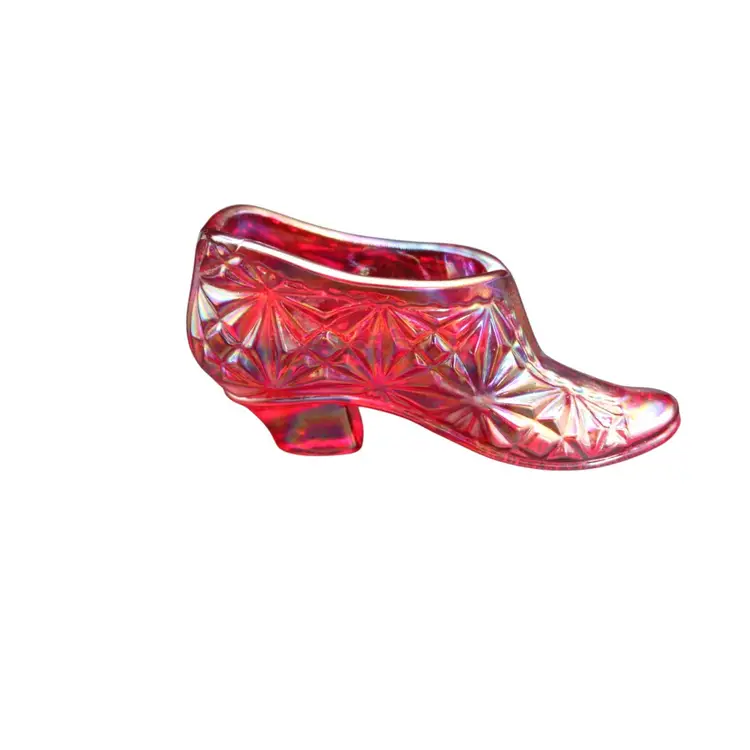 Boyd Glass Mini Daisy & Button Shoe Pink Iridescent Slipper Vintage Art Glass Figurine