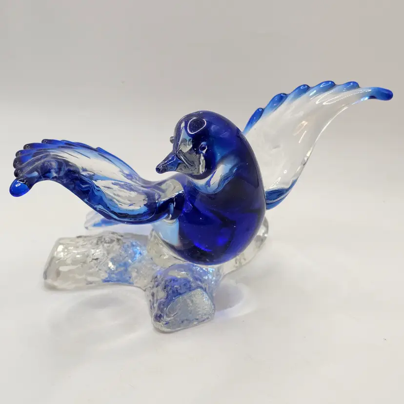 Glass bird Figurine Sculpture clear and blue