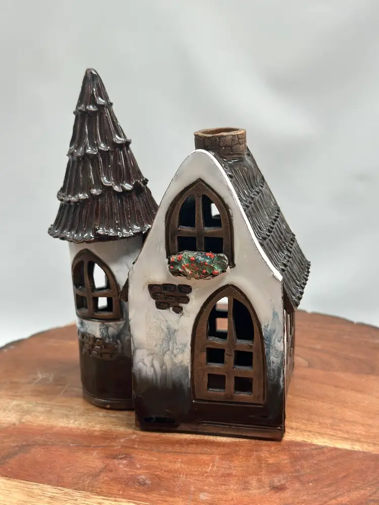 Lithuanian Clay Pottery House Tea Fairy Light Cottage Folk Art