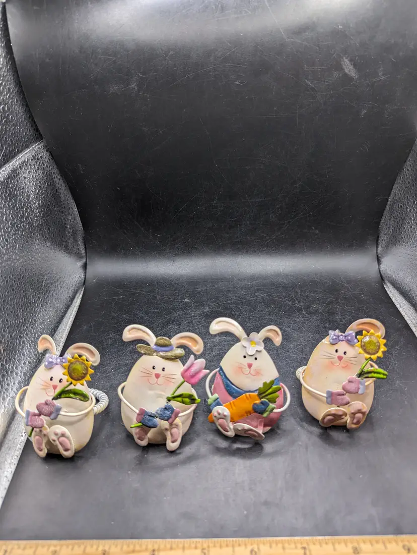 Easter Bunny Napkin Ring Holders Set Of 4 Holiday Spring Metal