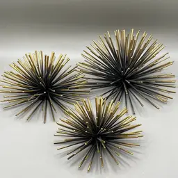 MCM Gold Tone Metal Atomic Starburst Sea Urchin Wall Decor Set Of 3