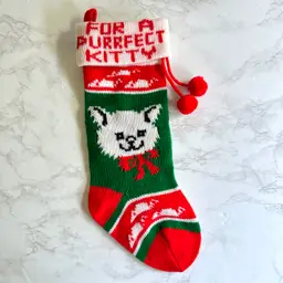 Vintage Knit Cat Christmas Stocking