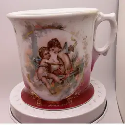 BBB Porcelain Mustache Shaving Mug with Cupid's Angels Valentine 3.5"