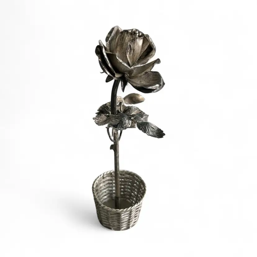 Vintage Janna Thomas Style Rose In A Pot Metal Figurine