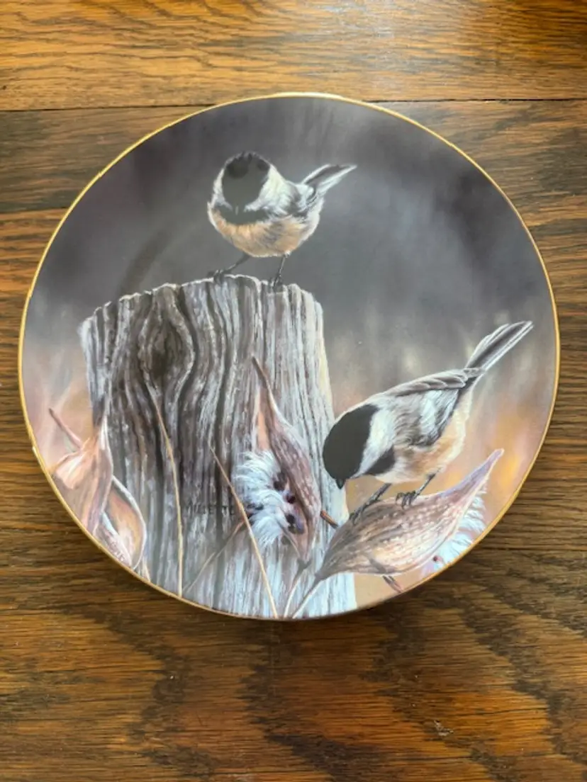 Autumn Chickadees Collectible Plate by Rosemary Millette – 8" Limited Edition – Wild Wings USA – Nature Bird Art