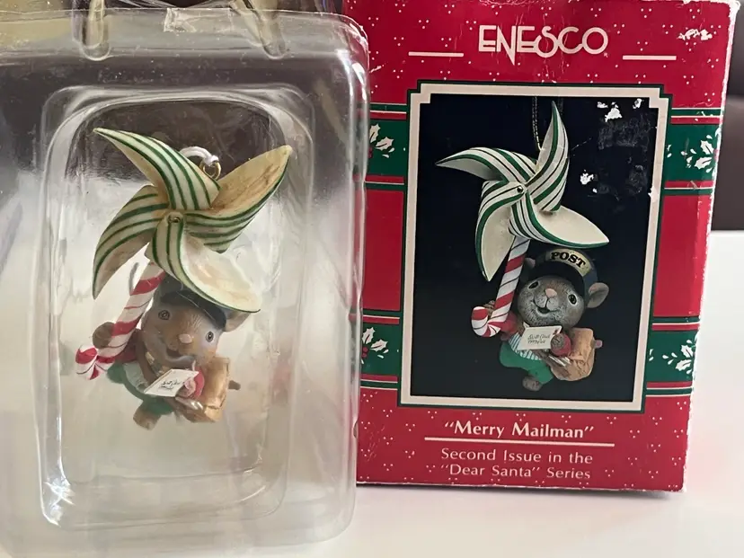 1991 Enesco Treasury Christmas Ornament Merry Mailman Mouse #2 Issue New in Box