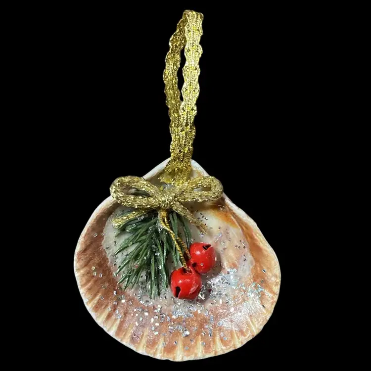 Handmade Shell Ornament w/Jingle Bells 4”x 2”