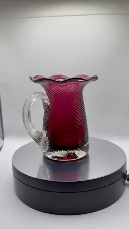 Cranberry Swirl glass pitcher