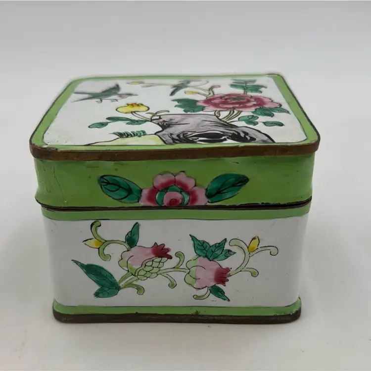 Vintage Asian Enamel Pastel Jewelry Box Or Trinket Box