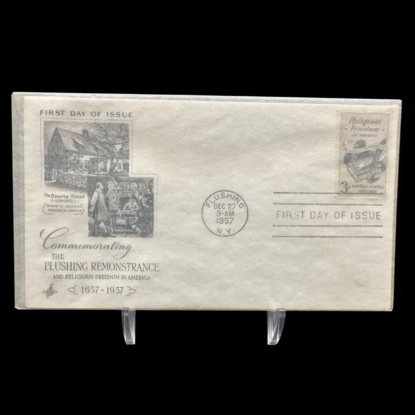 FDA First Day Issue Art Craft Bowne House 3 Cent Stamp 1957