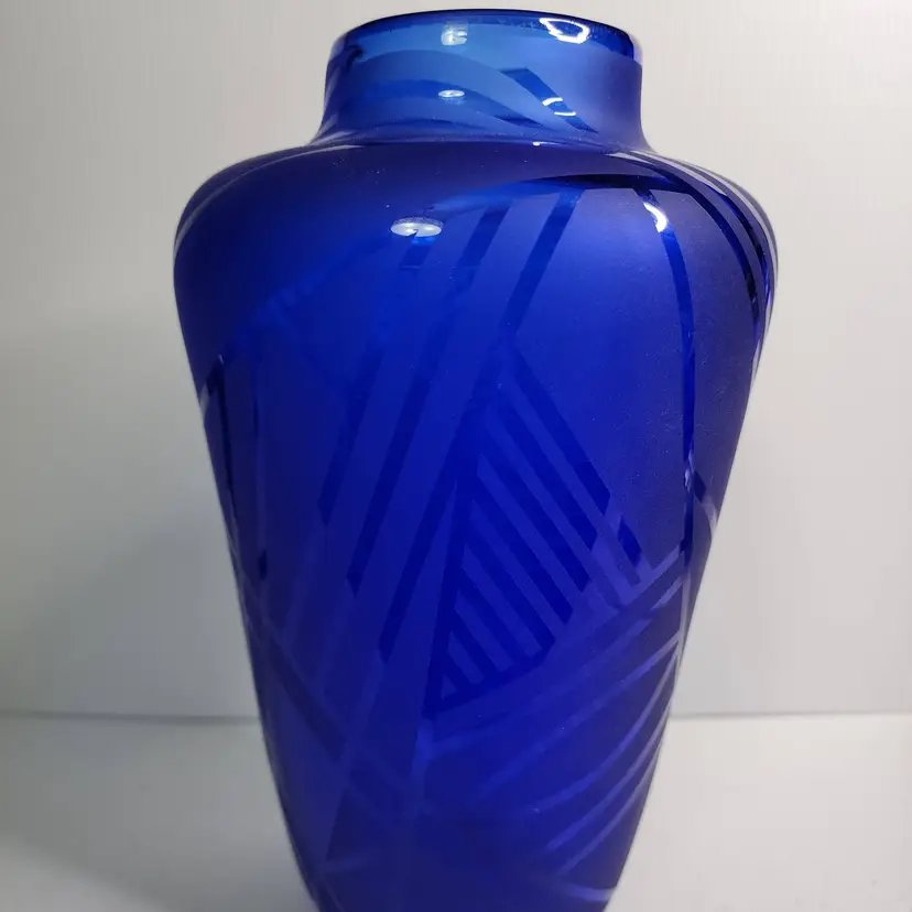 Orient and Flume Frosted Cobalt Blue Geometric Vase