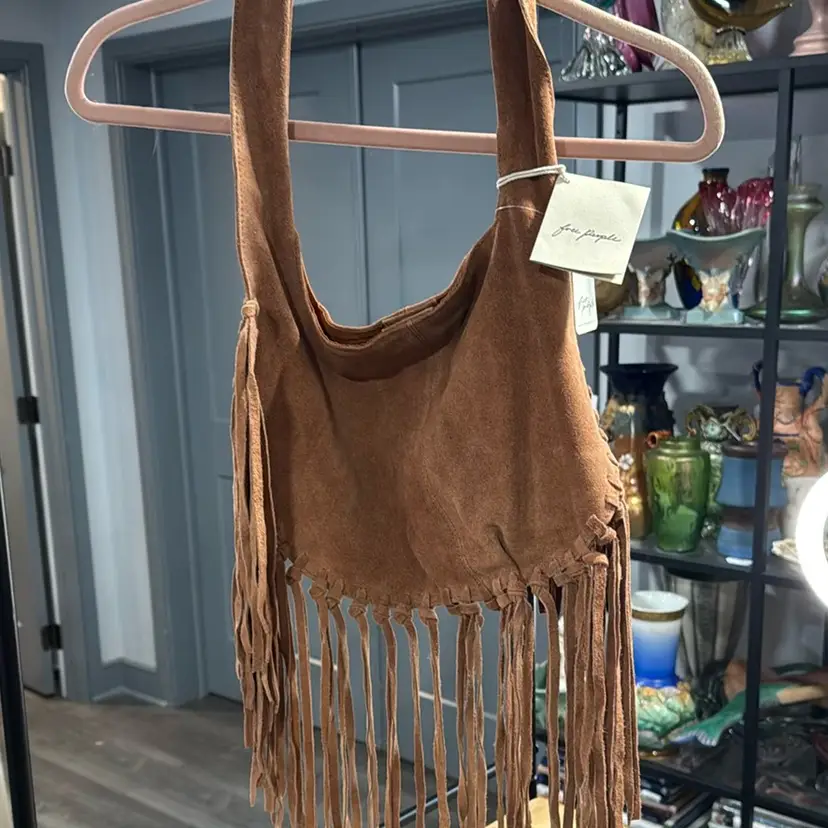 Handbag NWT Free People Brown Suede w Fringe Hippie Boho