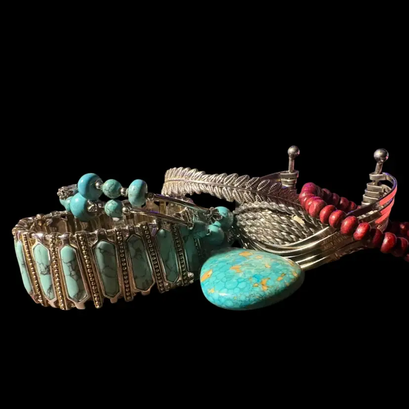 Mix Lot Of Faux Silver And Turquoise,very Tiny Bit Real Most Faux