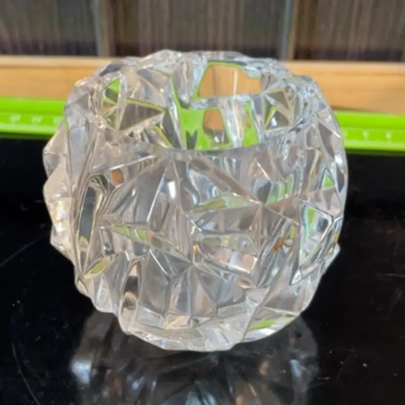 Tiffany & Co. Crystal Rock Cut Votive Candle Holder Clear Glass 3 "