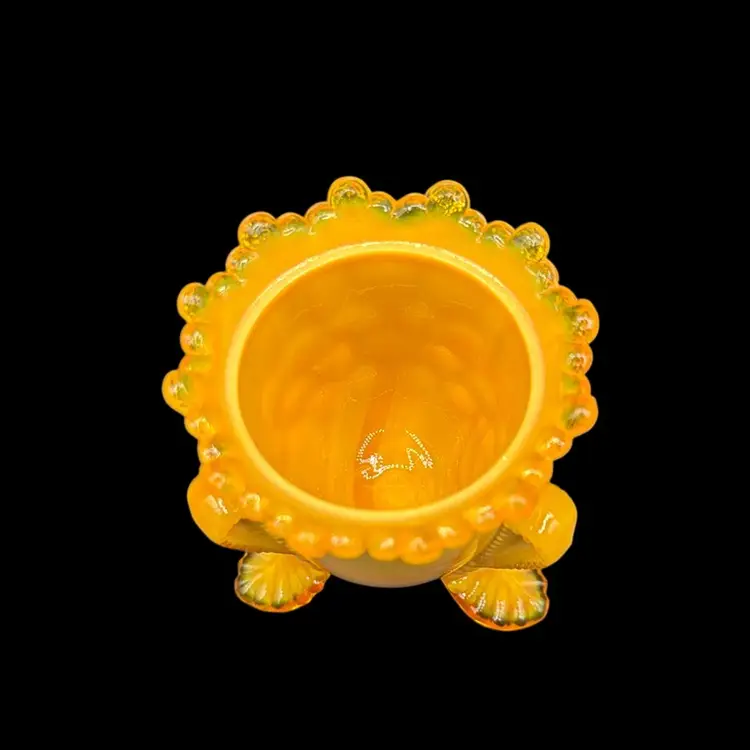 Degenhart Butterscotch Slag Glass Forget Me Not Fern Footed Toothpick Holder 2 3/4” No Noted Flaws