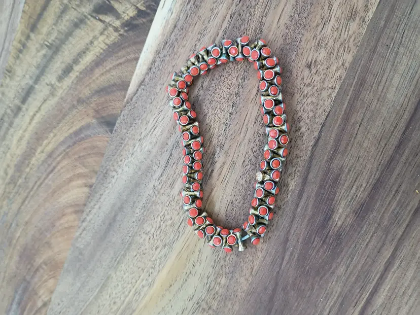 Stella & Dot Stretchy Gold Tone with Glow in Dark Orange Enamel Bracelet 7-8"