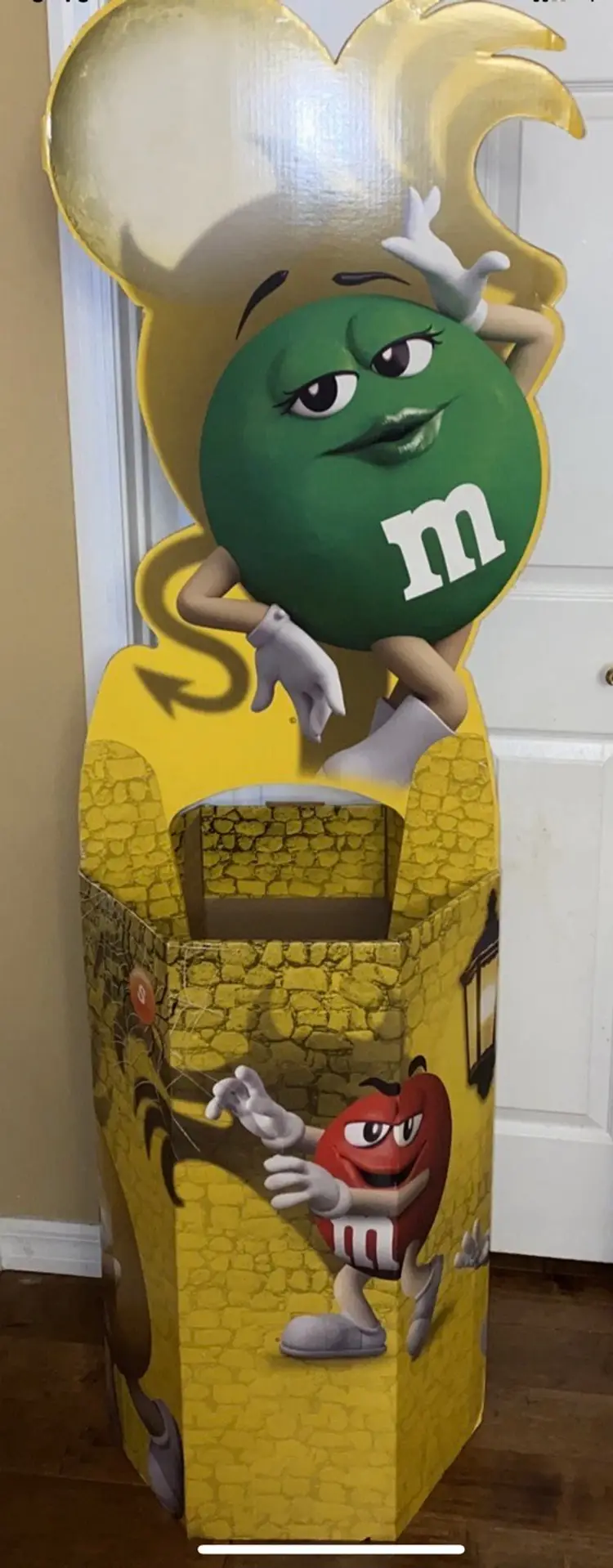 GREEN M & M Cardboard Cutout - BANNED HALLOWEEN DEVIL DESIGN - *RARE* Plus Stand