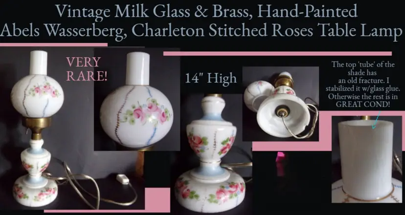 Antique Charleton Painted Milk Glass Lamp
