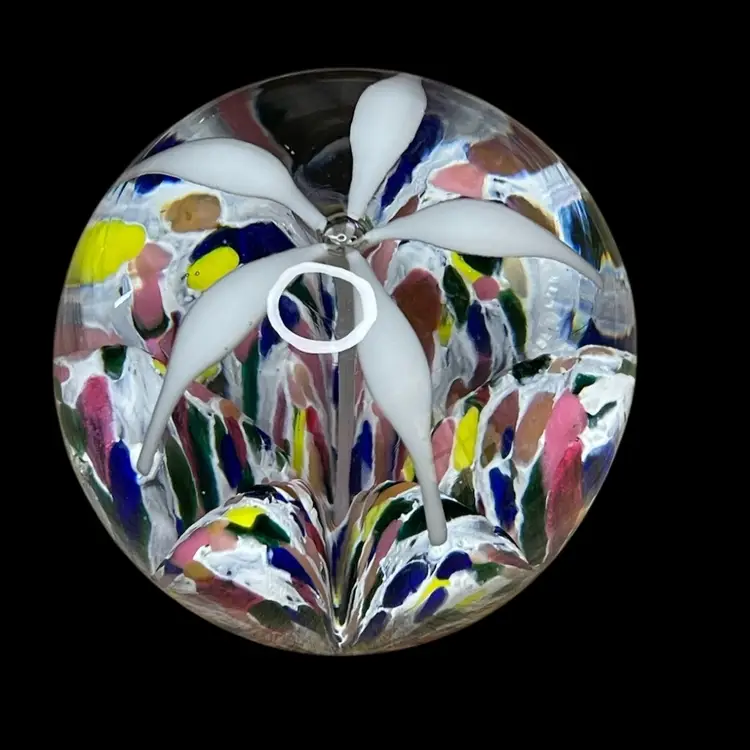 A13. Vintage Multi Colored Ravenna Lily Multicolored Paperweight