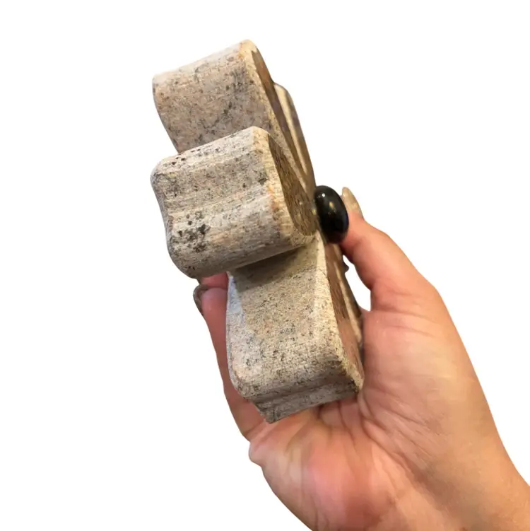 One of a Kind Carved Marble Daisy (Black glass middle)