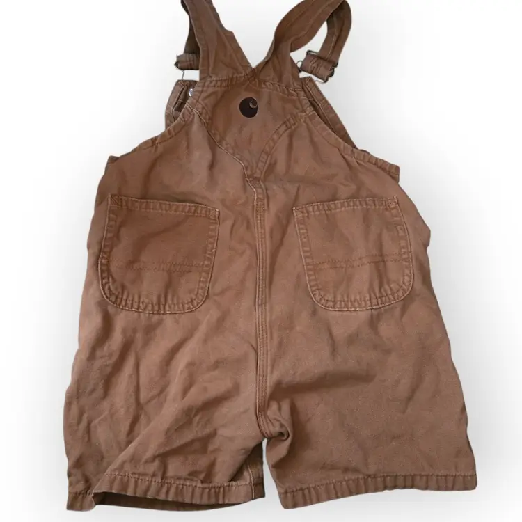 Carhartt Boys Dark Khaki Brown Shortall Overalls Size 3T EUC Shorts