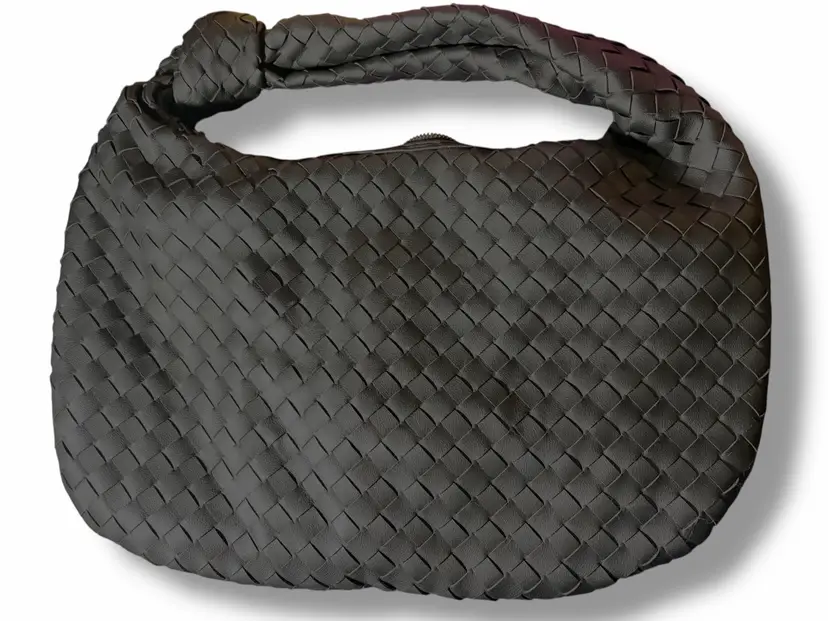 Contemporary Urban Expressions Black Woven Slouchy Hobo Bag Knotted Handle Shoulder Purse - VGC