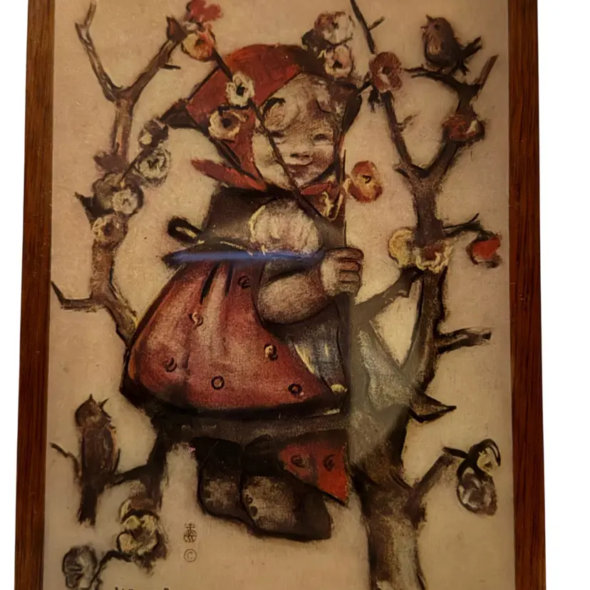 Vintage Musical Box Of Girl on a Tree Branch On Wood Song “Love Story”