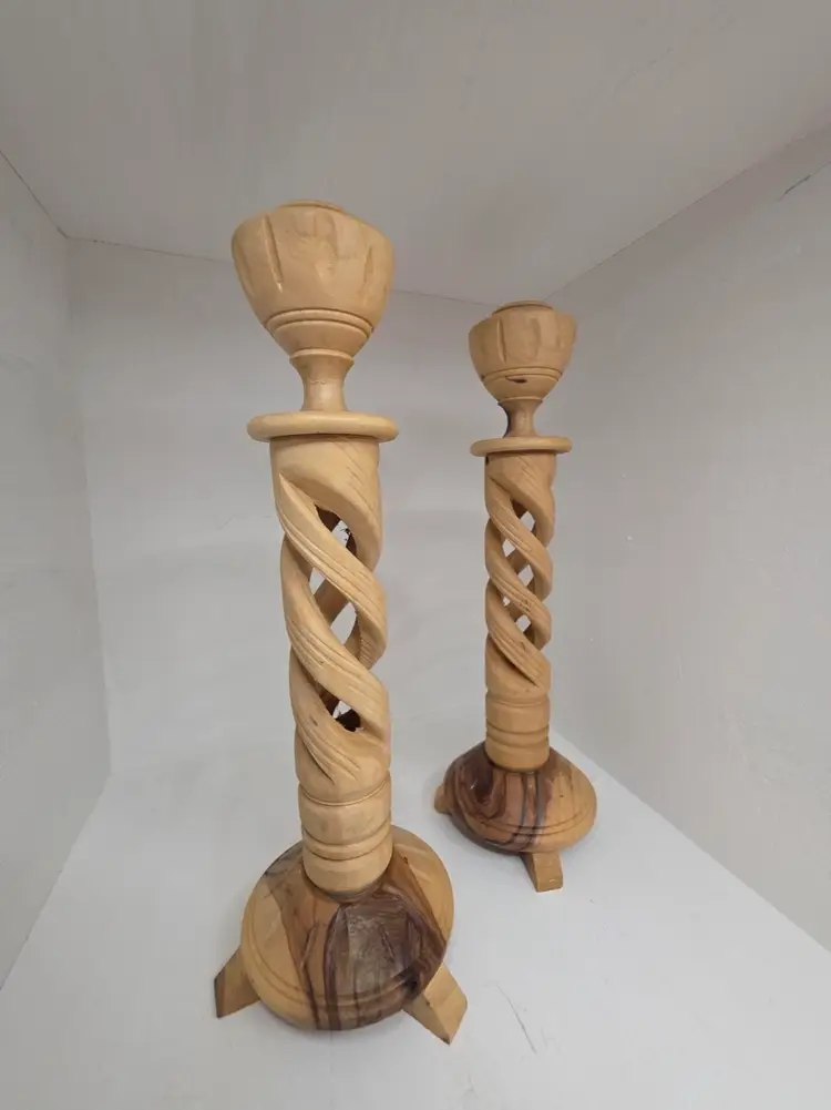 Pair of Hand Carved "Barley Twist" Candlesticks