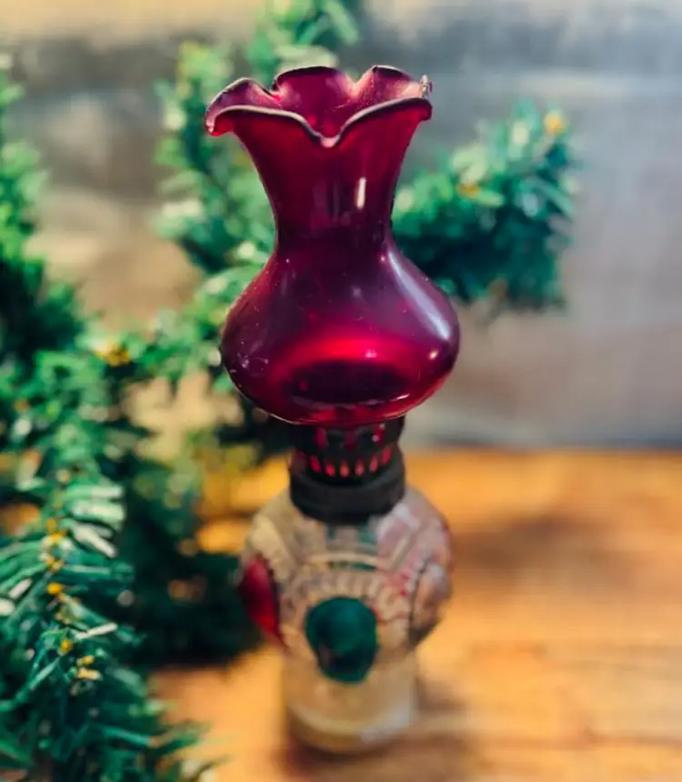 Vintage Mini 7.5" Tall Hurricane Oil Lamp Red, Green, Blue Bubble