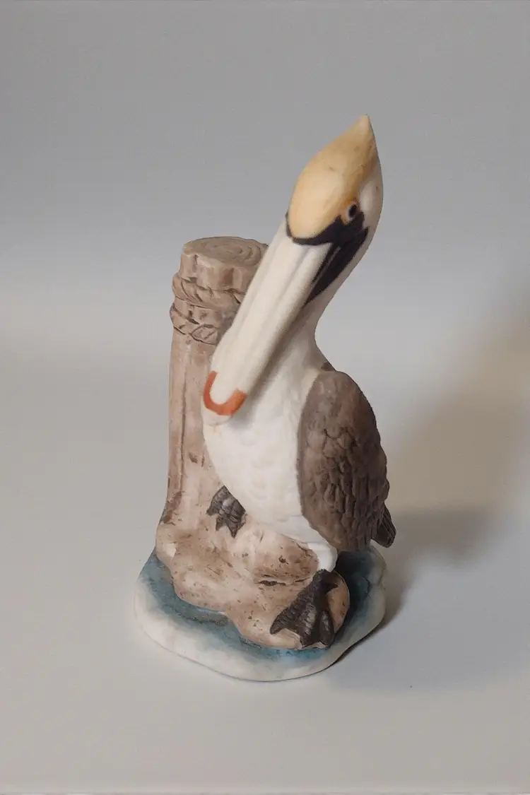 Vintage George Good Pelican Bird Figurine Bisque Coastal Beachouse Handpainted