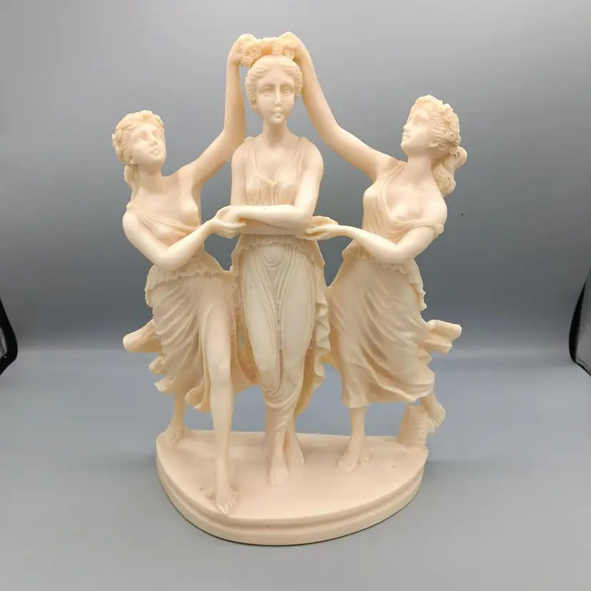 Vintage A. Santini Alabaster Sculpture Three Graces Dancing, Italy
