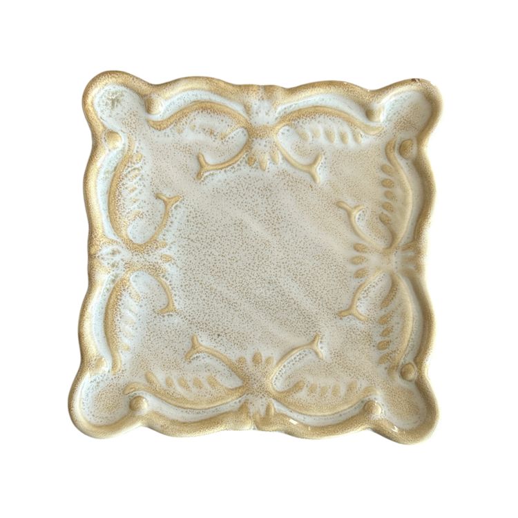 California Pantry Classic Ceramics Beige Embossed Square Candle Trinket Plate