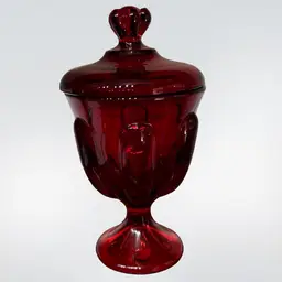 Viking Ruby Red Epic 6 Petal Glass Lidded Compote Candy Dish Vintage Christmas