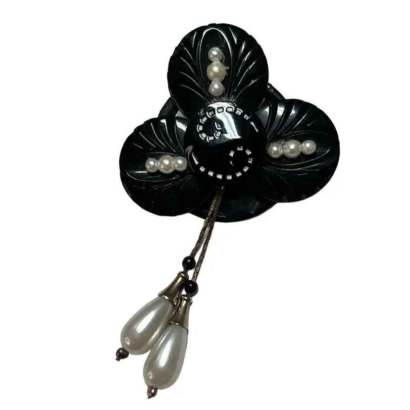 Vintage Black Button Brooch