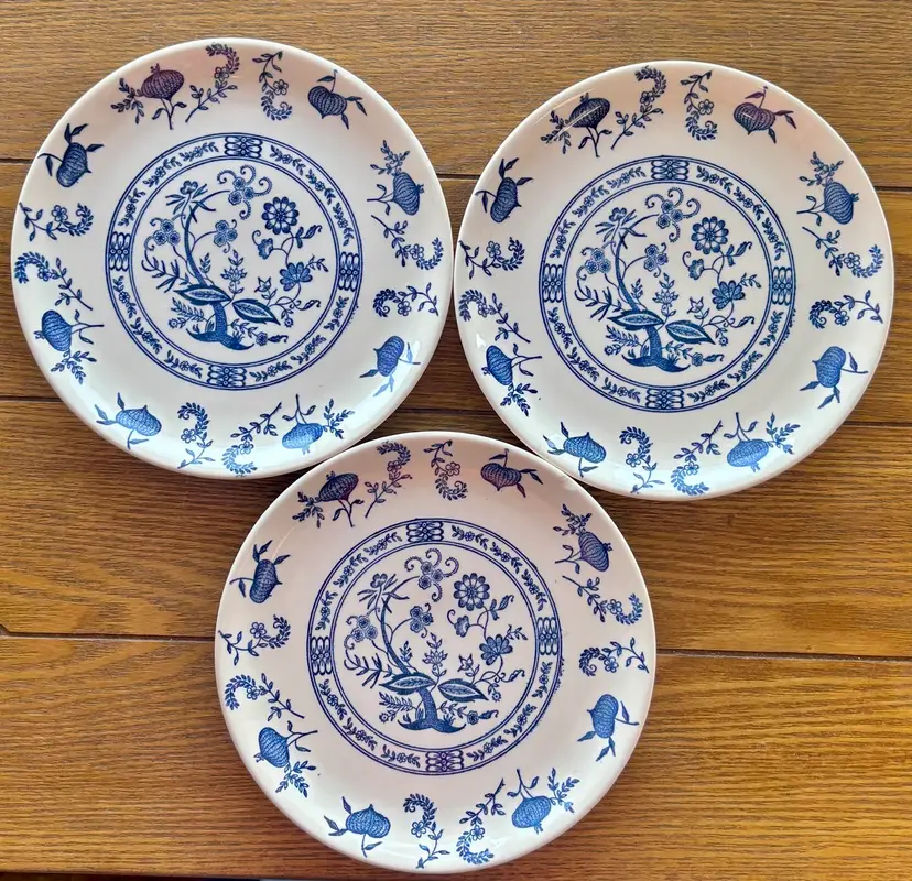 Set Of 3 “Blue Onion” By Scio Pottery 7 1/4” Salad Plate