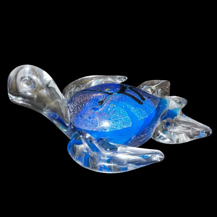 Hand Blown Glass Sea Turtle Paperweight Figurine “As Is” 2.5”Tx4.5”Lx3.5”w