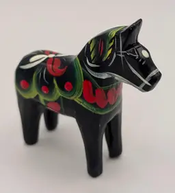 MCM Swedish Nils Olsson Hand Carved Wooden Dala Hand Painted Horse Blue 3.5"