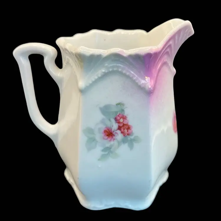 Vintage German Pink White Rose Floral Creamer