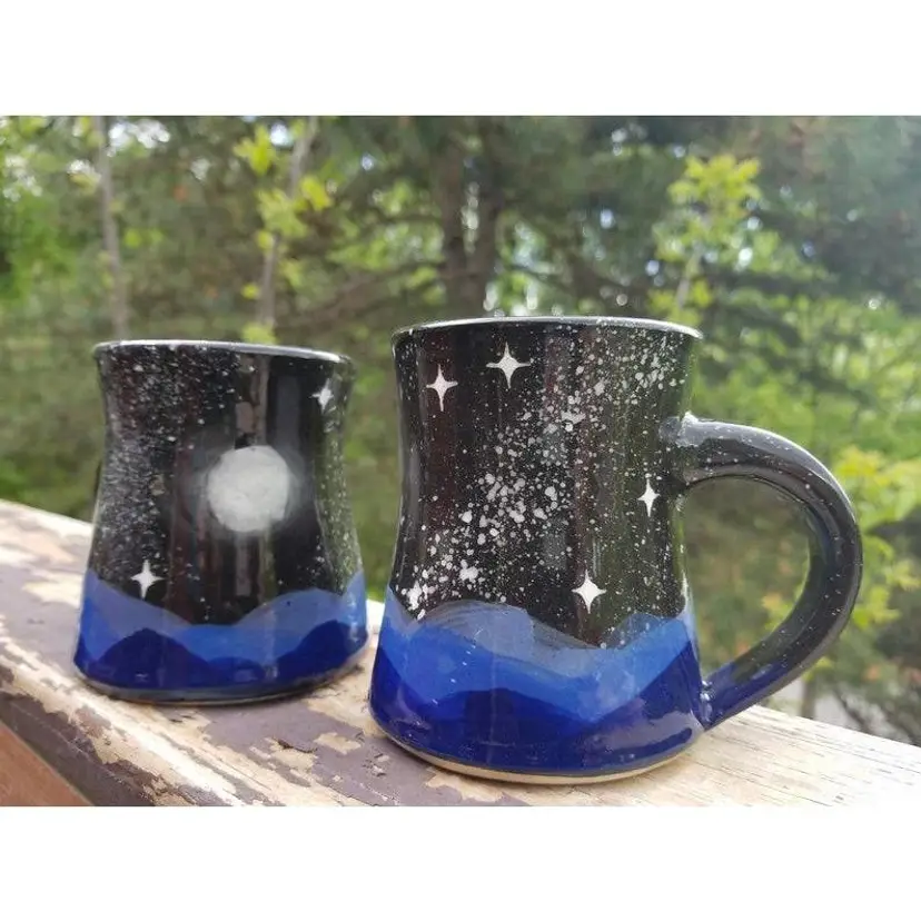 10-12 oz Moon Over Mountains Pottery Mug By Stardust Stoneware