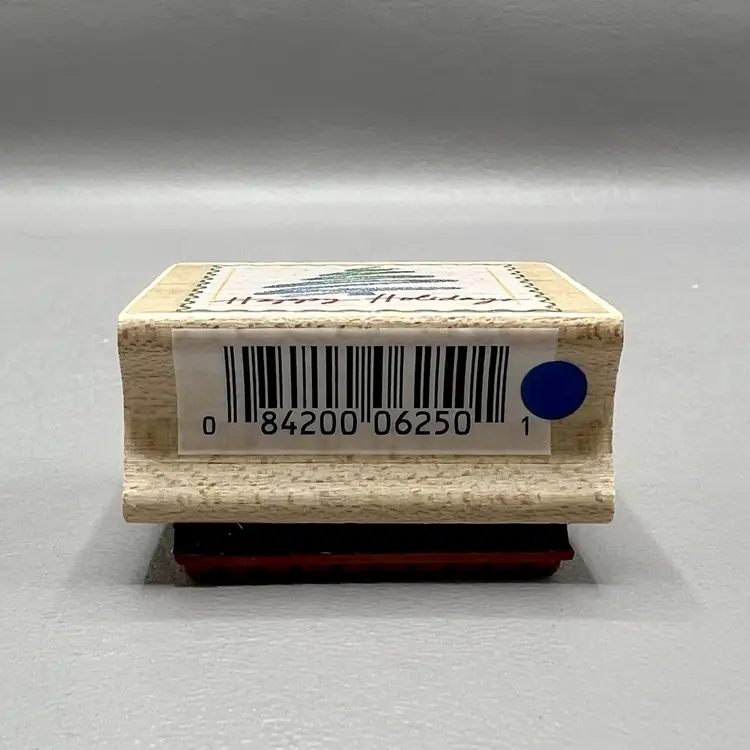 All Night Media 1.75”x1.5” Happy Holidays Christmas Tree 625E Rubber Stamp USA