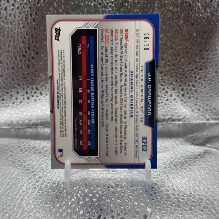 J.P. Crawford 2015 Bowman Chrome Philadelphia Phillies Gold /50