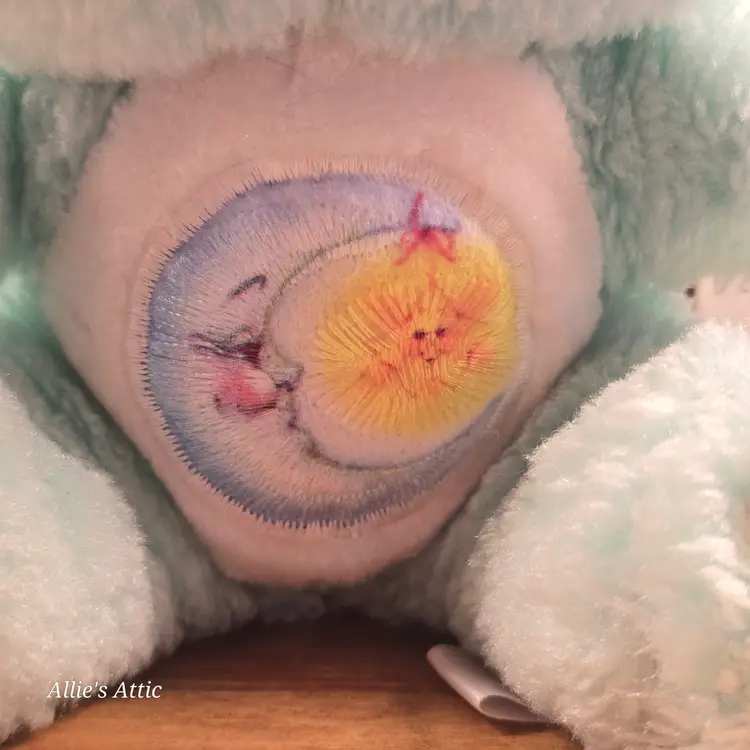 80s Vintage Bedtime Blue Green Moon Star Care Bear Plush Stuffed Animal Toy 6"