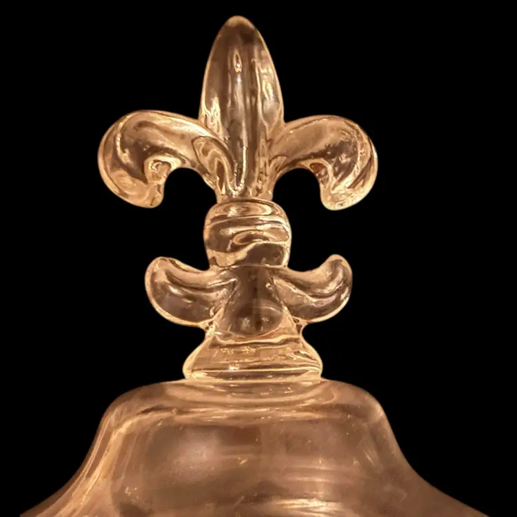 Fleur Di Lis Clear Glass Apothecary Jar Canister 11.5”