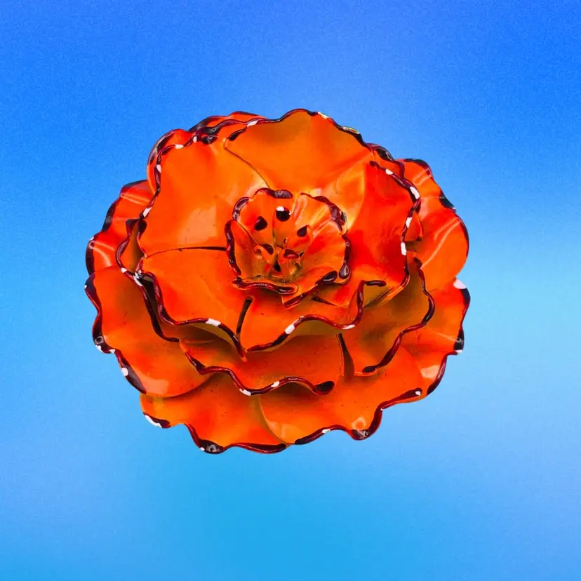 Vintage 1960s–1970s Layered Orange Enamel Flower Brooch
