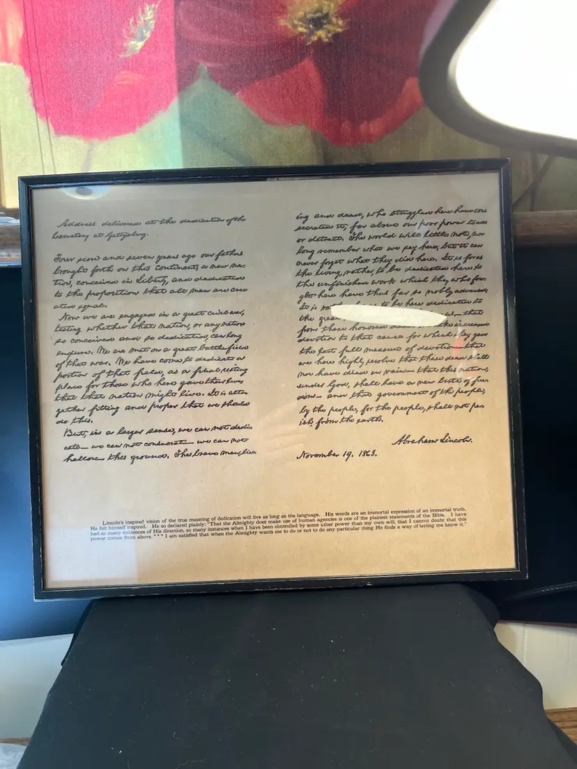Reproduction-Abraham Lincoln's Gettysburg Address-Framed-READ see Pics