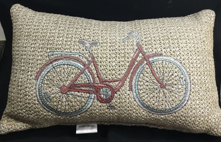 Woven Raffia Hampton Bay bicycle pillow beige lumbar embroidered 20" x 12"