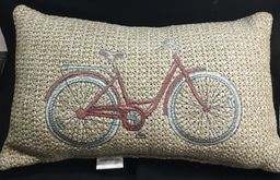 Woven Raffia Hampton Bay bicycle pillow beige lumbar embroidered 20" x 12"