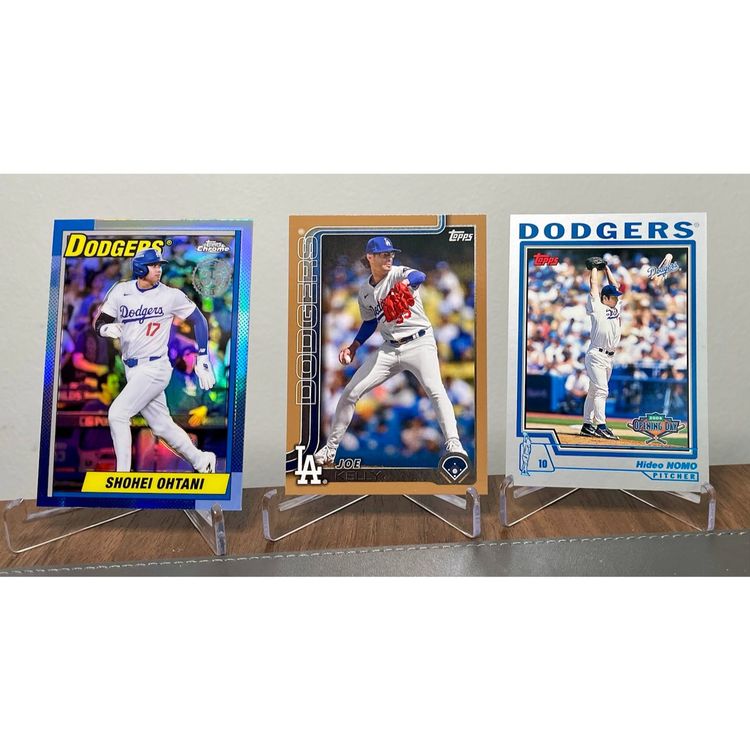 Los Angeles Dodgers Pitchers Five-Card Lot: Shohei Ohtani, Joe Kelly (Numbered /2025), Hideo Nomo, Yoshinobu Yamamoto Rookie Card, Shohei Ohtani