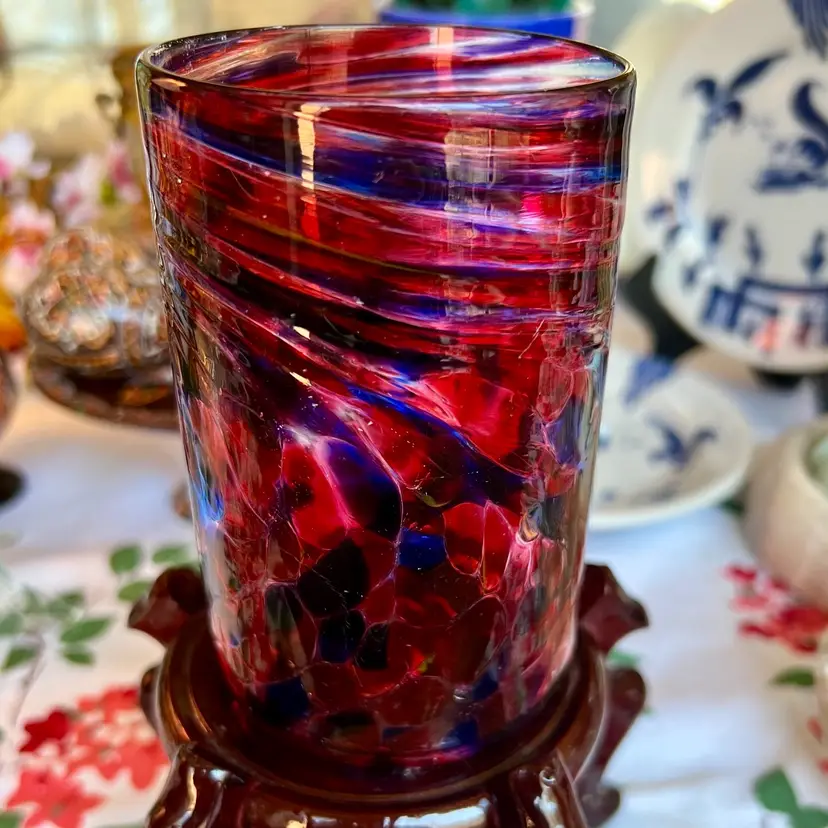 Vintage Hand Blown Art Glass Multicolor Tumbler Vase Jar Glass Medium 12 fl oz