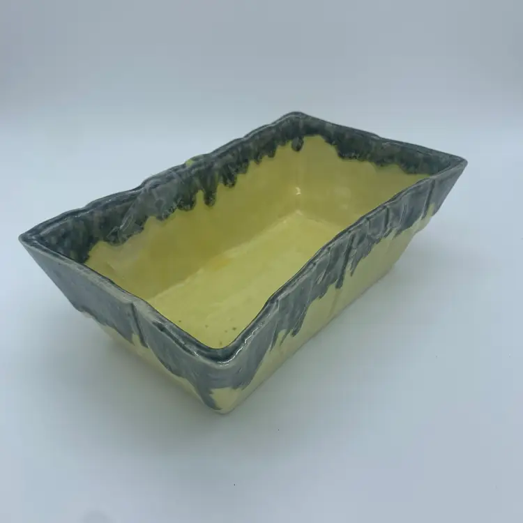 Vintage MCM Green Yellow Drip Glaze Planter Cookson 225